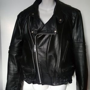 Vintage Black Leather Mens Motorcycle Jacket